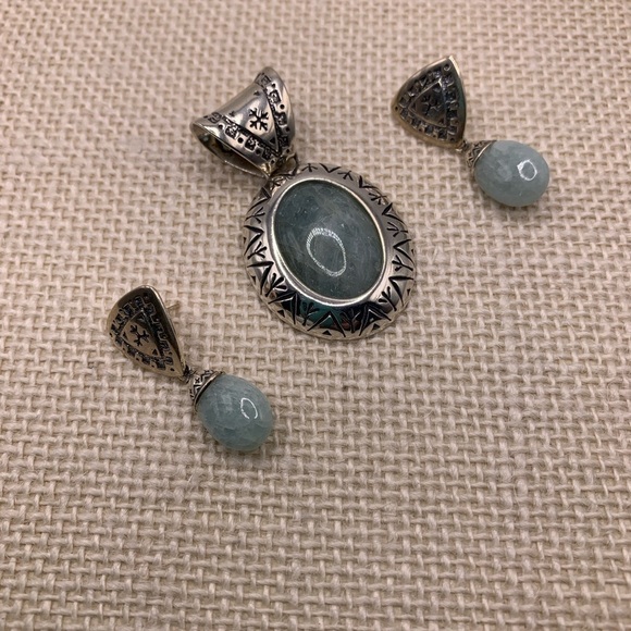 Sincerely Southwest by Carolyn Pollack Jewelry - Sincerely Southwest Sterling Milky Aquamarine Pendant and Earrings Set